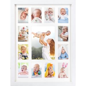 FramePro My First Year Picture Frame, Baby's First Twelve Months Photo Collage and Gender Neutral Keepsake, Ideal for Baby Shower, New Mom Gift and Nursery Decort, Displays One 5x7 Photo and Twelve 2x3 Pictures