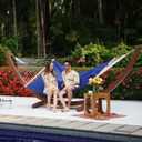 Lazy Daze Hammocks 12 FT Double Quilted Fabric Hammock with Spreader Bar and Detachable Pillow, 450lbs Weight Capacity, Navy Blue