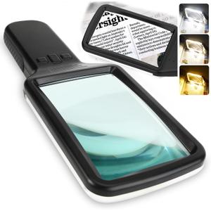 15X Magnifying Glass with Light for Reading, Real Glass Lens, 3 Color Modes Dimmable, LED Lighted Handheld Page Magnifier for Reading Small Prints, Seniors Low Vision Macular Degeneration