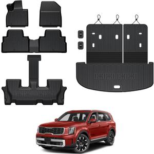 Floor Mats for Kia Telluride 2020-2025 7&8 Seats Cargo Mat with Backrest Mat, All Weather TPE Cargo Liner Trunk Mat Backrest Mat for 2025 Kia Telluride Accessories