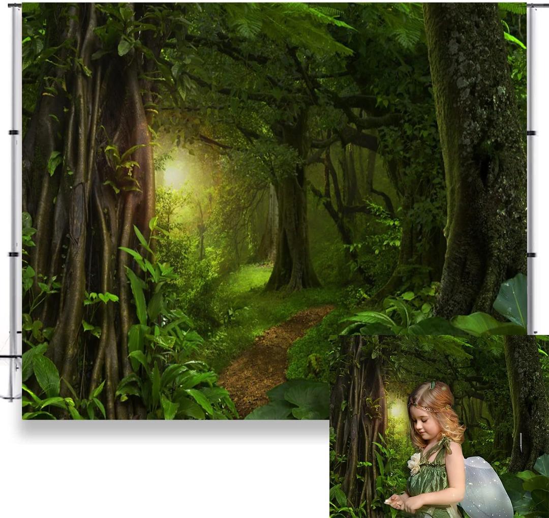 Forest Jungle Backdrop for Photography Enchanted Fairytale Rainforest Photo Backdrop Kids Birthday Party Events Decor LFEEY 10x10ft Green Forest Natural Scenery Photography Background Studio Props