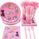 Sustainable Greetings Cat Birthday Party Supplies, Paper Plates, Napkins, Cups and Plastic Cutlery (Serves 24, 144 Pieces) - Cat Birthday Decorations - Kitten Party Decorations