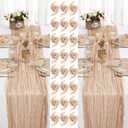 2 Cheesecloth Table Runners and 24 Napkins Set 10 FT Boho Cheese Cloth Table Runners 20 x 20 Inch Rustic Wrinkled Gauze Napkins for Wedding Birthday Baby Shower Party Decor (Champagne)