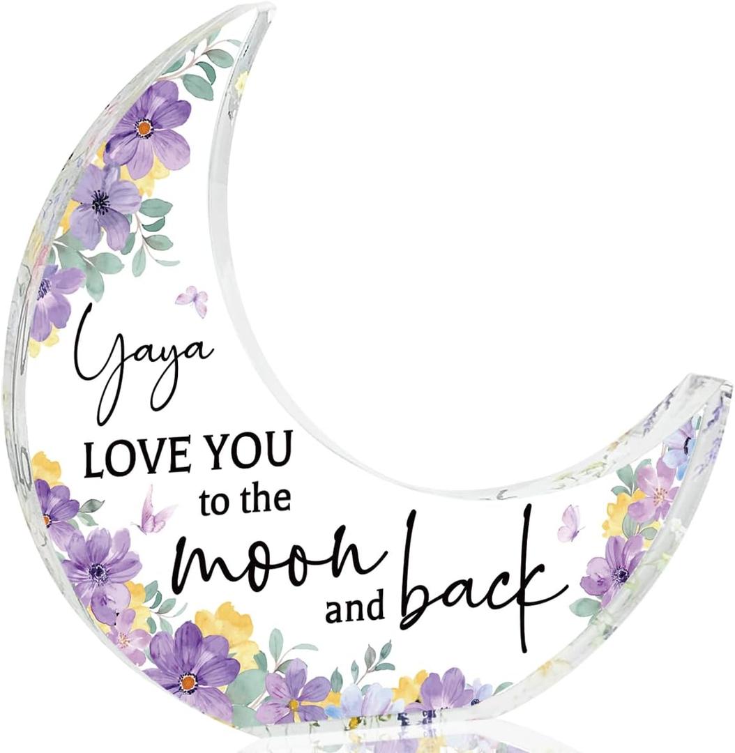 Yaya Gifts Gifts for Yaya From Grandkids Acrylic Moon Decorations 5.0 x 4.0 inch Mothers Day Christmas Birthday Gifts for Yaya, Gifts Ideas for Yaya Purple