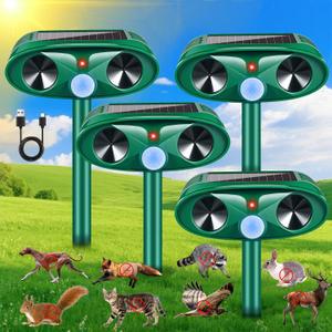 2026 Upgraded Solar Ultrasonic Animal Repellent Outdoor Deer Repellent Devices Motion Detection for Raccoon Squirrel Rabbit Dog Cat Deterrent Keep Chipmunk Rodent Away from Yard Lawn,4Pack