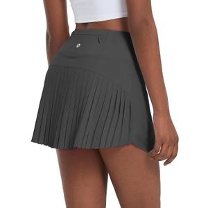 baleaf Women's Pleated Tennis Skirt Golf Skorts for Woman High Waisted Lightweight Athletic Shorts Pockets (Gray, L)