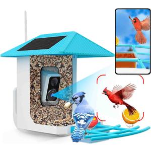 2.5K Smart Bird Feeder with Camera, 5GHz &2.4GHz Birds Watching Camera with AI Identify Bird Species, Outdoor Birds Feeder House with Solar Panel for BirdLovers (Blue)