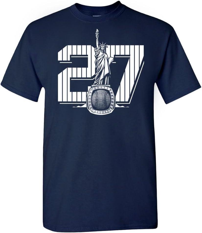 New York 27 Rings Men's T-Shirt for Baseball Fans (Blue, S)