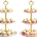 2 PCS 3 Tier Cupcake Stand Holder, Plastic Cupcake Holder Towel with Multiple Layers of Trays, Used for Cupcakes, Donuts, Fruits, Etc., White (White+Pink)