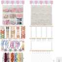 New Upgraded Bow Organizer for Girls, Headband Holder w/ 9 Mesh Pockets,Hair Bow Holder Clip Organizer, Wall Hair Accessories Organizer for Baby Girl Nursery Decor(32x15inch,Beige Pink)