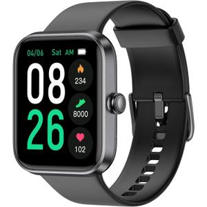 EURANS Smart Watch 45mm, AMOLED Fitness Watch with Heart Rate/Sleep Monitor Steps Calories Counter, IP68 Waterproof Activity Tracker Compatible with Android iOS (Black)