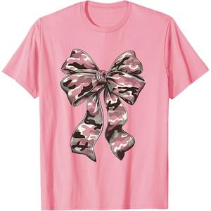 Pink Camouflage Old Camo Bow Camo Coquette Bow Hunting Women T-Shirt, Large