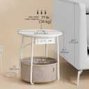 VASAGLE LILEA Collection - Side Table with Charging Station, Round End Table with Fabric Basket, Nightstand with USB Ports, for Living Room, Bedroom, Modern, Matte White and Camel Brown ULET228W01