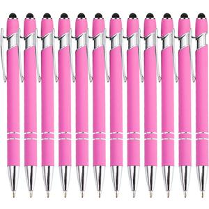 PASISIBICK 12 Pieces Pink Ballpoint Pen with Stylus Tip, 2 in 1 Stylus Stylish Pen, Premium Metal Stylus Pen for Touch Screens, Black Ink, 1.0 mm Medium Point(12 PCS Pink)
