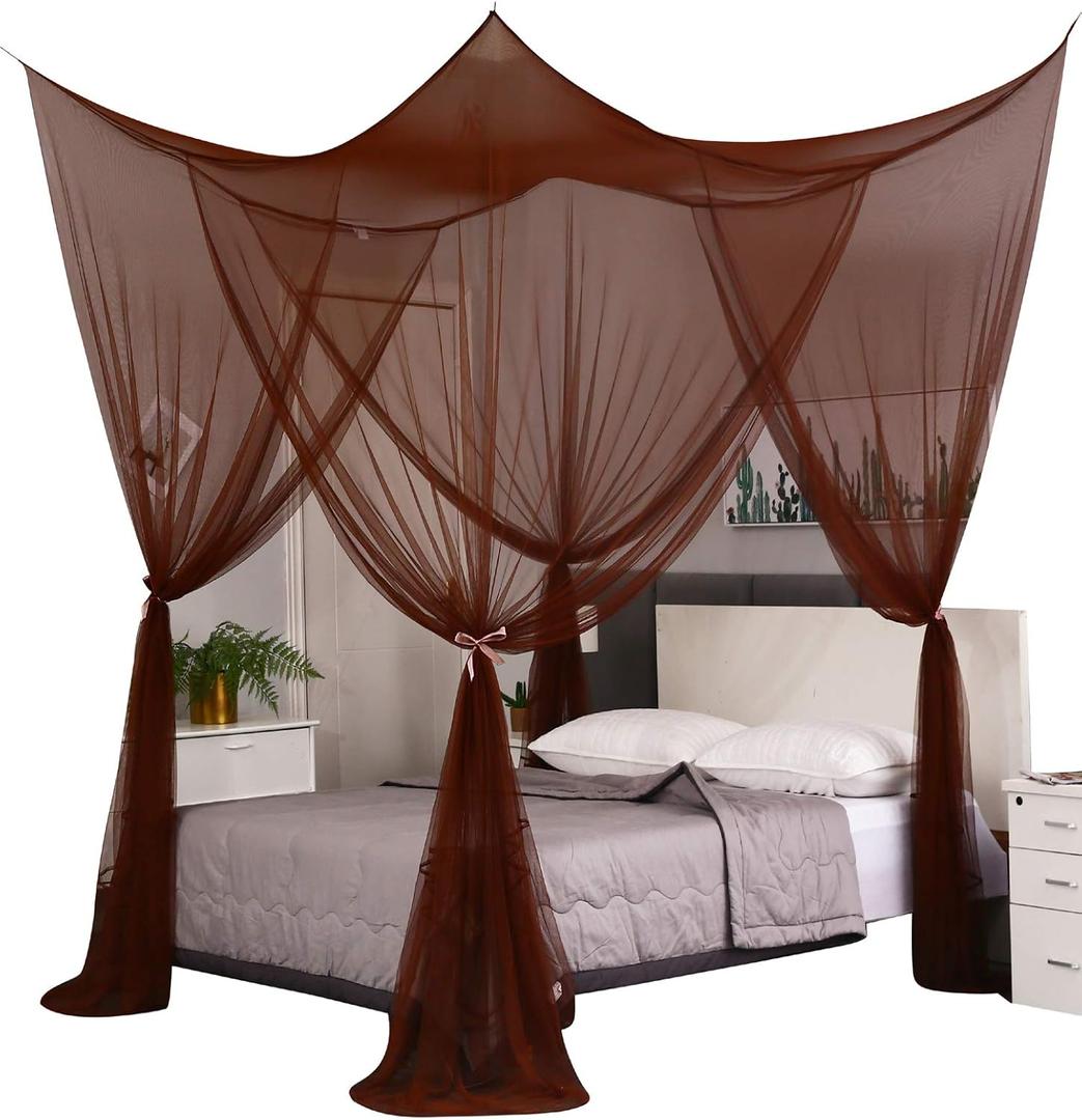 Mengersi Elegant Canopy Bed Curtains for Full Queen King Size Bed,Bed Canopy Mosquito Net Suitable for Indoor Outdoor Net (87x79x98(Suggested for Full to King), Coffee)