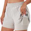 Stelle Women 2 in 1 Running Shorts High Waisted Athletic Shorts Gym Workout Shorts with Liner Zipper Pockets (Beige, XXL)