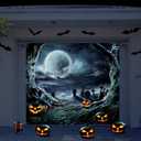 Preboun 7 x 8 ft Halloween Garage Door Cover Decorations Hanging Halloween Single Garage Door Banner Horror Graveyard Night Backdrop Decor for Outdoor Indoor Home Party