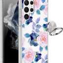 GiiKa for Galaxy S22 Ultra Case, Clear Girls Women Heavy Duty Shockproof Protective Hard Phone Cover Case for Samsung Galaxy S22 Ultra, Pink Blue Flowers