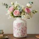 Floral Vintage Vase 7.8 Inch Retro Rustic Chinoiserie Floral Vase Ice Cracked Ceramic Large Holder for Home Decor Bookshelf Office Living Room Chinoiserie Decors(Pink)