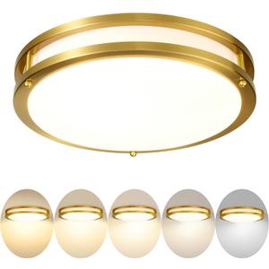 Gold Ceiling Light Fixture 24W, 12 inch LED Flush Mount Ceiling Light for Bedroom, Kitchen, Bathroom, Dimmable Close to Ceiling Light Fixture for Hallway 5CCT