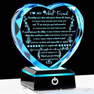 YWHL Birthday Gifts for Best Friend with Colorful LED Base Heart Crystal Friendship Gifts for Women Meaningful Bestie Gifts Mothers Day BFF Gift Idea for Her Female Friend