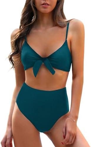 Blooming Jelly Womens High Waisted Bikini Set Tie Knot High Rise Two Piece Swimsuits Bathing Suits L