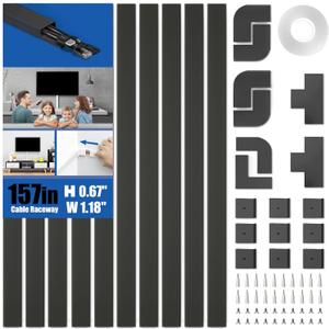 Delamu 157in Cord Hider, Cord Cover Wall Cable Management, Paintable Wire Cover for Cords, Cable Hider Raceway Kit, Cable Cover Concealer, Wire Hiders for TV on Wall, 10 X L15.7 W1.18 H0.6in, Black