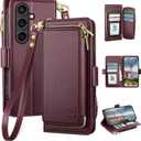 DJBEAR for Samsung Galaxy S26 Wallet Case for Men & Women, All-in-One Flip Folio Cover with 9 Card Slots, Zipper Pocket, Detachable Wrist Strap, Full Body Protection for Samsung S26 Wine Red