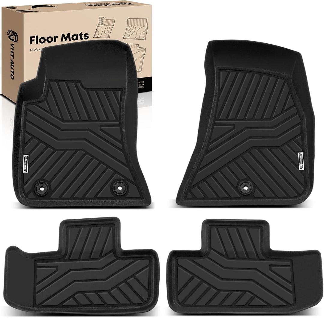 YHTAUTO Automotive Floor Mats for Dodge Challenger 2008-2010 | TPE All Weather Car Mats, Anti-Slip & Custom Fit Floor Liners | Front & 2nd Row, Black, Set of 4