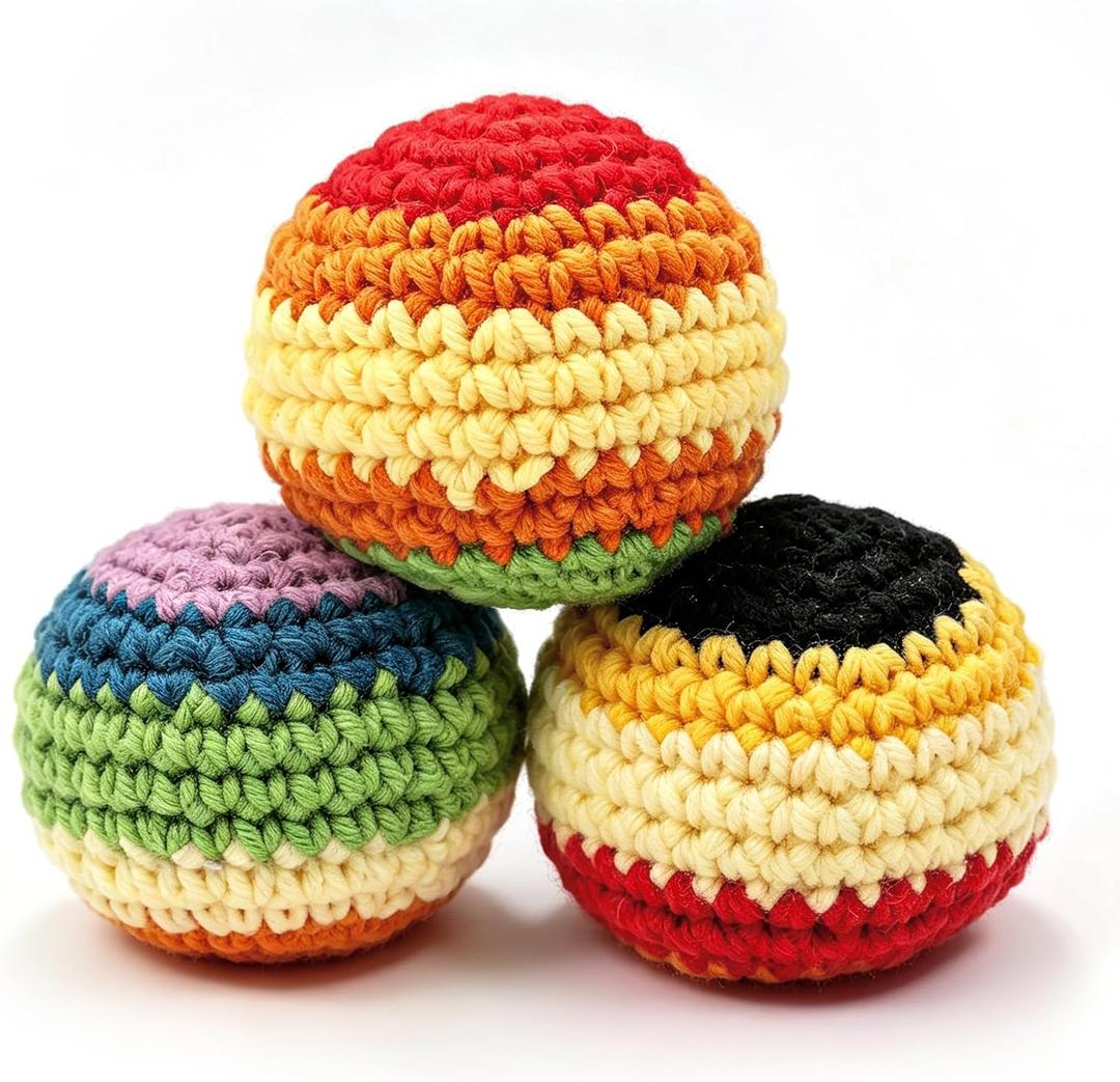4 x 3-Pack Handmade Crochet Footbags, Knitted Hacky Kick Sack Balls | 40g Soft Pellet Filled, Durable Kick Footbag for Beginners Adults, Juggling, Agility Coordination Training, Outdoor Games