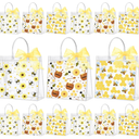 SilTriangle 30 Pcs Clear Bee Gift Bag with Handle Ribbon PVC Bee Party Favor Bag Reusable Honey Bow Goodie Treat Snack Party Supplies for Birthday Gender Reveal Baby Shower, 7.9''x 7.9''x 3.2''