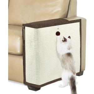 Upgraded Cat Scratch Furniture Protector, Cat Scratch Sofa Arm Shield with 27.6L*19.6W Natural Sisal and Scratch Ball for Protecting Couch Sofa Chair Furniture (Brown/Left Handed)