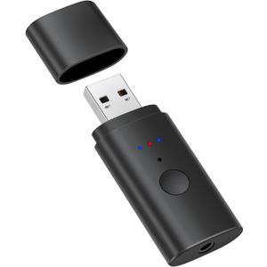 USB Bluetooth 5.2 Transmitter for TV, Wireless Audio Adapter for Airpods or Wireless Headphones Dual Pairs, Low Latency, Bluetooth 3.5mm Aux Transmitter for Flight, TV, PC, Gym, Gaming