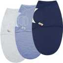 BlueSnail Ultra Soft Newborn Essentials Easy Wrap Swaddle Blankets, Adjustable Baby Cotton Swaddle Wrap (0-3M, 8-13lbs, Navy Set) (Light Gray+navy)