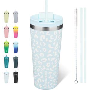 BJPKPK 22 Oz Tumbler Travel Coffee Mug Insulated Tumblers Cups,Light Blue Leopard