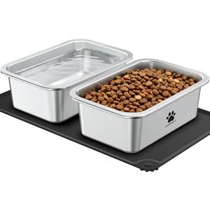 URPOWER 2 Pack 1.25 Gallon Large Dog Water Bowl, Thickened Stainless Steel Dog Water & Food Bowls with Non-Slip Mat, Spill-Proof Metal Pet Bowl Set for Medium, Large, X-Large Dogs, Indoor/Outdoor Use