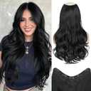 Long Wavy Layered Clip in Hair Extensions for women Black Clip in Hair Extensions 20Inch(Black)