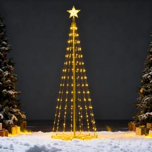 JOIEDOMI LED Christmas Cone Tree Lights, 6FT Outdoor Lighted Tree with 8 Lighting Modes & Star Topper, Christmas Decorations for Yard Porch Patio Garden Holiday Decor, Multicolor (Warm White)