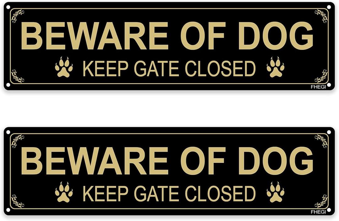 Beware of Dog - Keep Gate Closed Sign, 12x3 Inch Rust Free .040 Aluminum Metal Sign, Reflective, Fade Resistant, UV Protected, Weatherproof Warning Dog Sing for Fence Door or Gate (2 Pack)