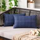 2 x MIULEE Outdoor Waterproof Throw Pillow Covers Decorative Farmhouse Water Resistant Cushion Covers for Tent Patio Garden Couch Sofa Pack of 2, 12x20 Inch Navy Blue