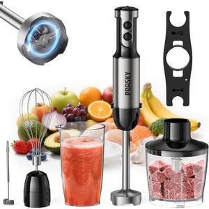 Immersion Blender Handheld Hand Blenders, 20 Speed & Turbo Mode Hand Held Blender, Heaviest Duty Copper Motor, Stainless Steel Blades, Milk Frother Wand, Whisk, 600ml Beaker, 500ml Chopper (Silver)
