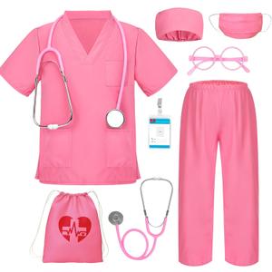 Doctor Costume for Kids Scrubs for Girls Boys, Pretend Play & Dress Up Clothes for Kids, Halloween Costumes for Girls Doctor Kit for Kids with Accessories, Toy Gift for 5-8 Toddler Little Kids