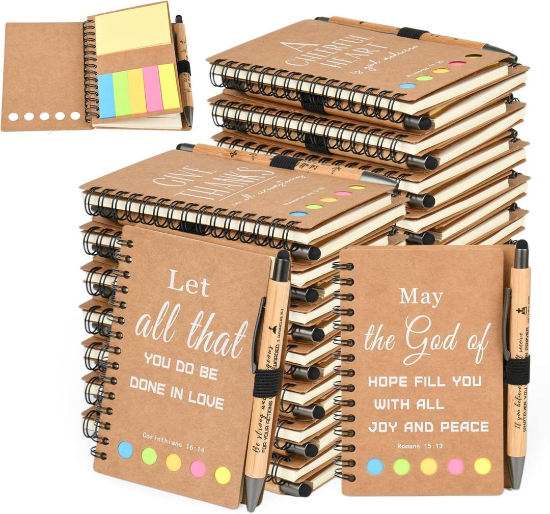 INSADA Christian Prayer Journal Bulk Spiral Notebook with Sticky Notes Small Notepad, 4.13x 5.43,for Friends Family religious Christmas Gifts (20 sets)