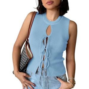 Yousify Women's Tie Front Sweater Vest Ribbed Knit Tank Tops 2025 Summer Fashion Casual Cute Bow Sleeveless Knit Vest Tops, M Yousify Women's Tie Front Sweater Vest Ribbed Knit Tank Tops 2025 Summer Fashion Casual Cute Bow Sleeveless Knit Vest Tops, M