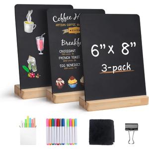 SELEAD Small Chalkboard Words Sign - Pack of 3, 6x8 Inch Tabletop Decorative Chalk Board with Wooden Stand, Mini Double-Sided Erasable Message Menu Board for Food, Business, Wedding, Party