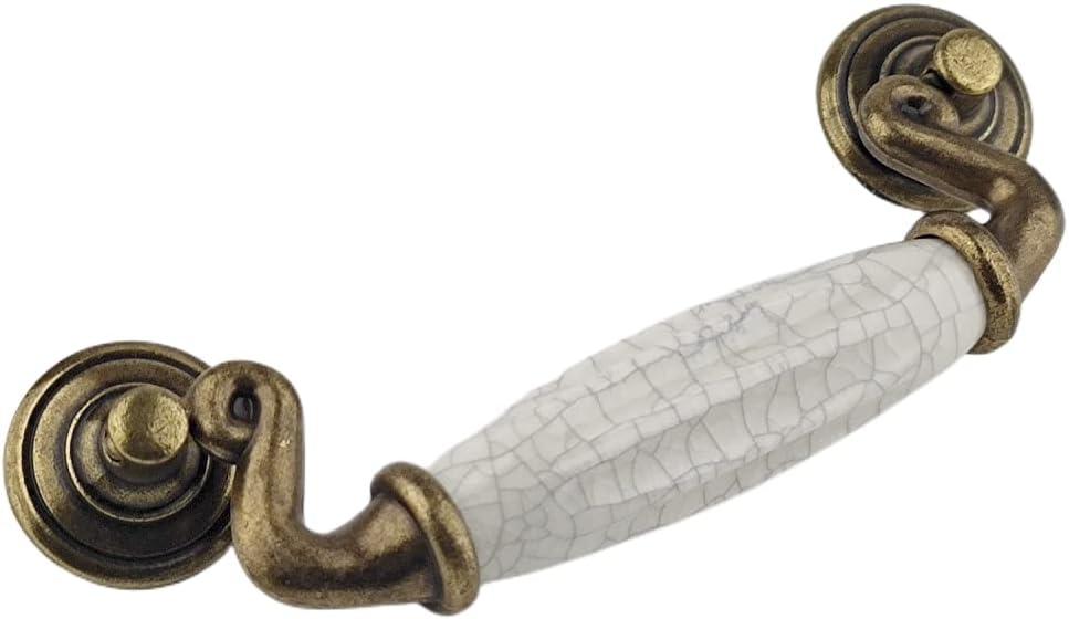 4-Pack 4 1/2" Drop Handle Crack Ceramic Drawer Pull Antique Bronze Dresser Pull for Kitchen Cabinet Knobs 4.5 Inch 114mm Center to Center Spacing (4, Crack 4.5 in Hole Centers) 