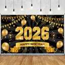 Happy New Years Eve Supplies 2026 - Black and Gold Large New Years Backdrop 2026, New Year Eve Banner Party Decorations 2026 Party Decor for Adults Kids