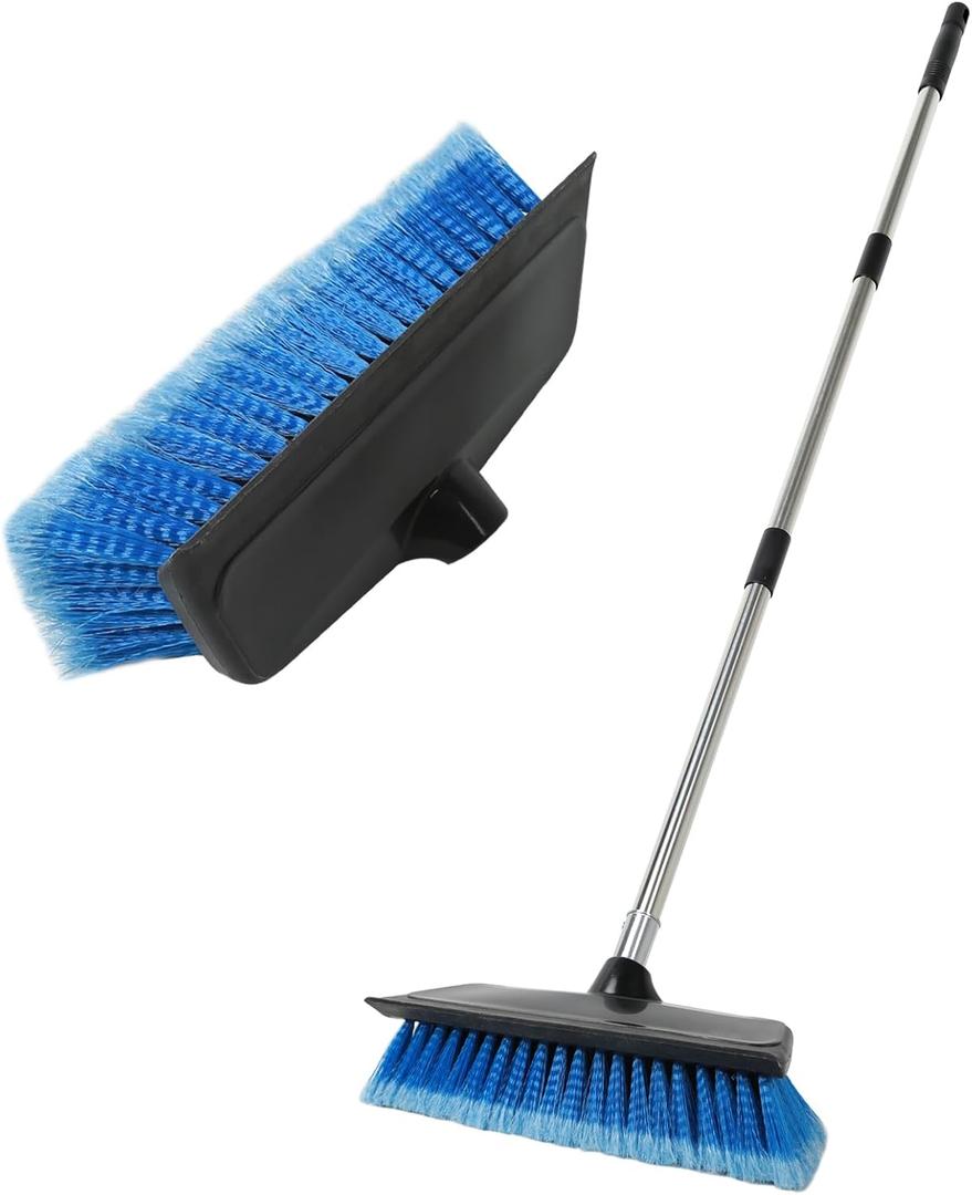 52" Car Wash Brush with Long Handle | Built-in Rubber Squeegee & Rubber Bumper | Lightweight extendable Handle | Soft Bristle Brush for Car, RV, Boat, Solar Panel, Deck Washing (Blue)