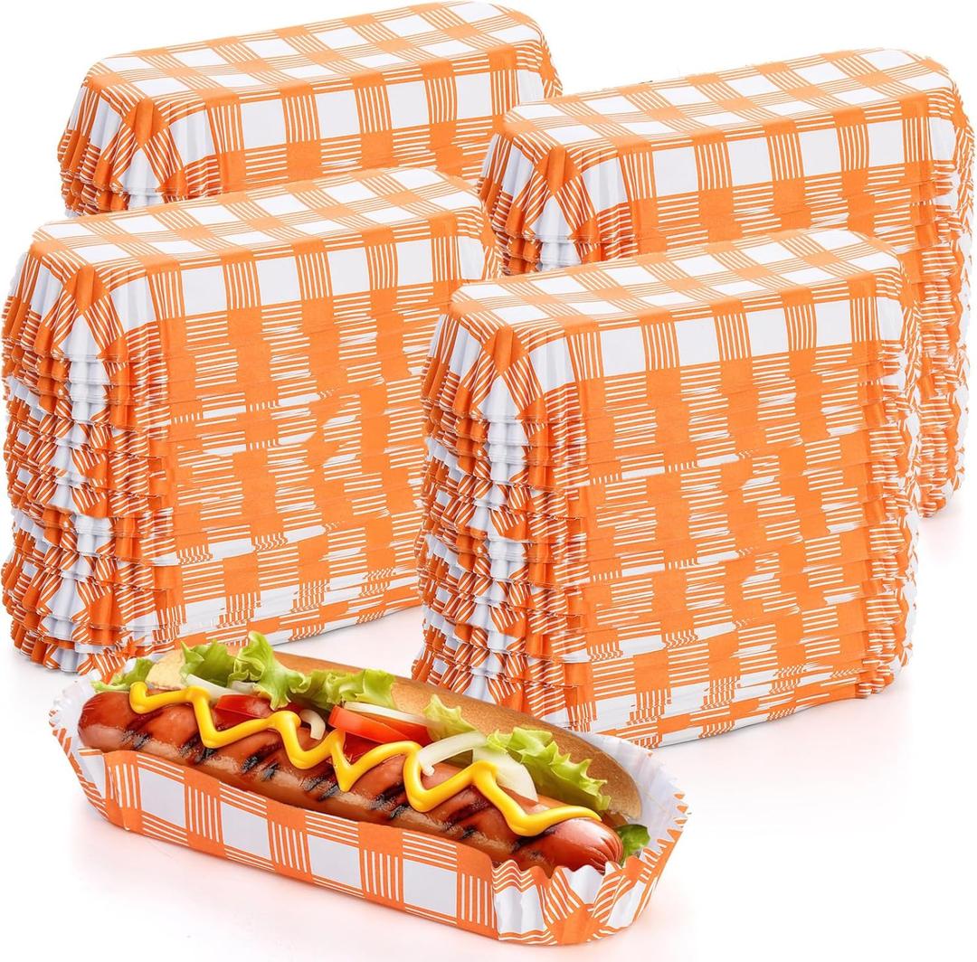Nicunom 500 Pcs Paper Hot Dog Trays 6 Inch, Small Disposable Paper Food Trays Paper Food Boats Fluted Papers Hot Dog Holder for Concession Stand Takeout Party Picnic Serving Supplies