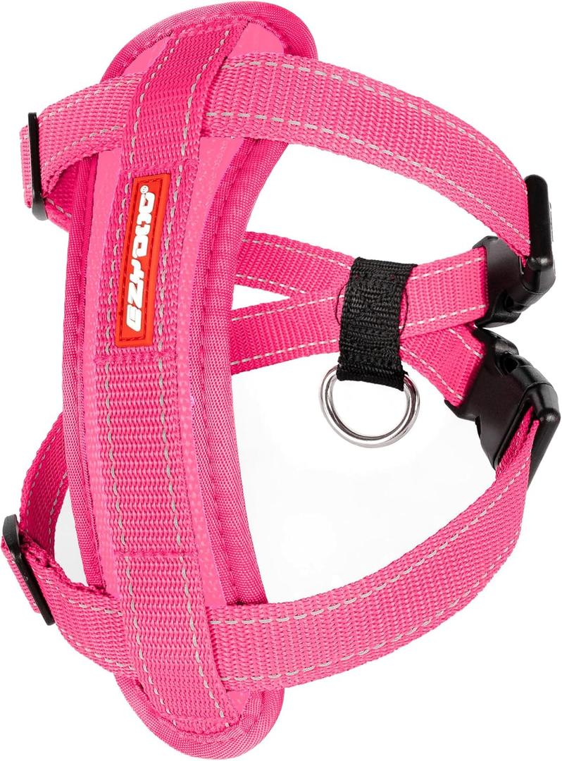 EzyDog Chest Plate No Pull Dog Harness Escape Proof Harness with Reflective Stitching and Comfort Padding for Easy Walks, Training & Control - Car Restraint Included (Medium, Pink)